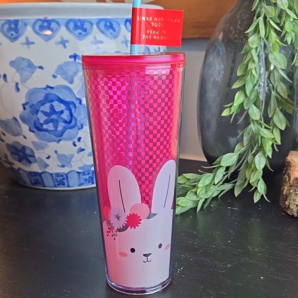 Starbucks Tumbler 2023 Lunar New Year Pink Rabbit Bunny Cold Actylic-NWT-24 oz - Picture 3 of 9